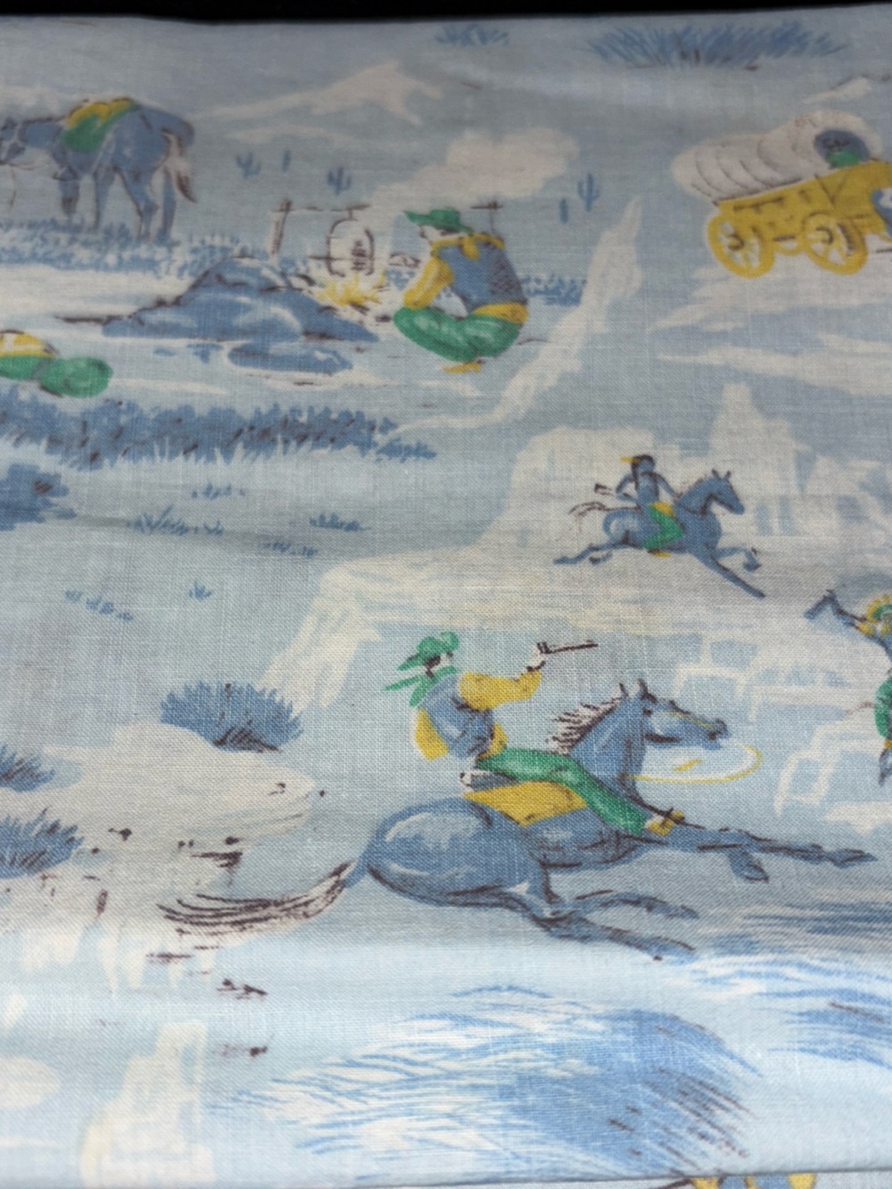 2-Vintage Blue and Green Western Cowboy Print Pillowcases